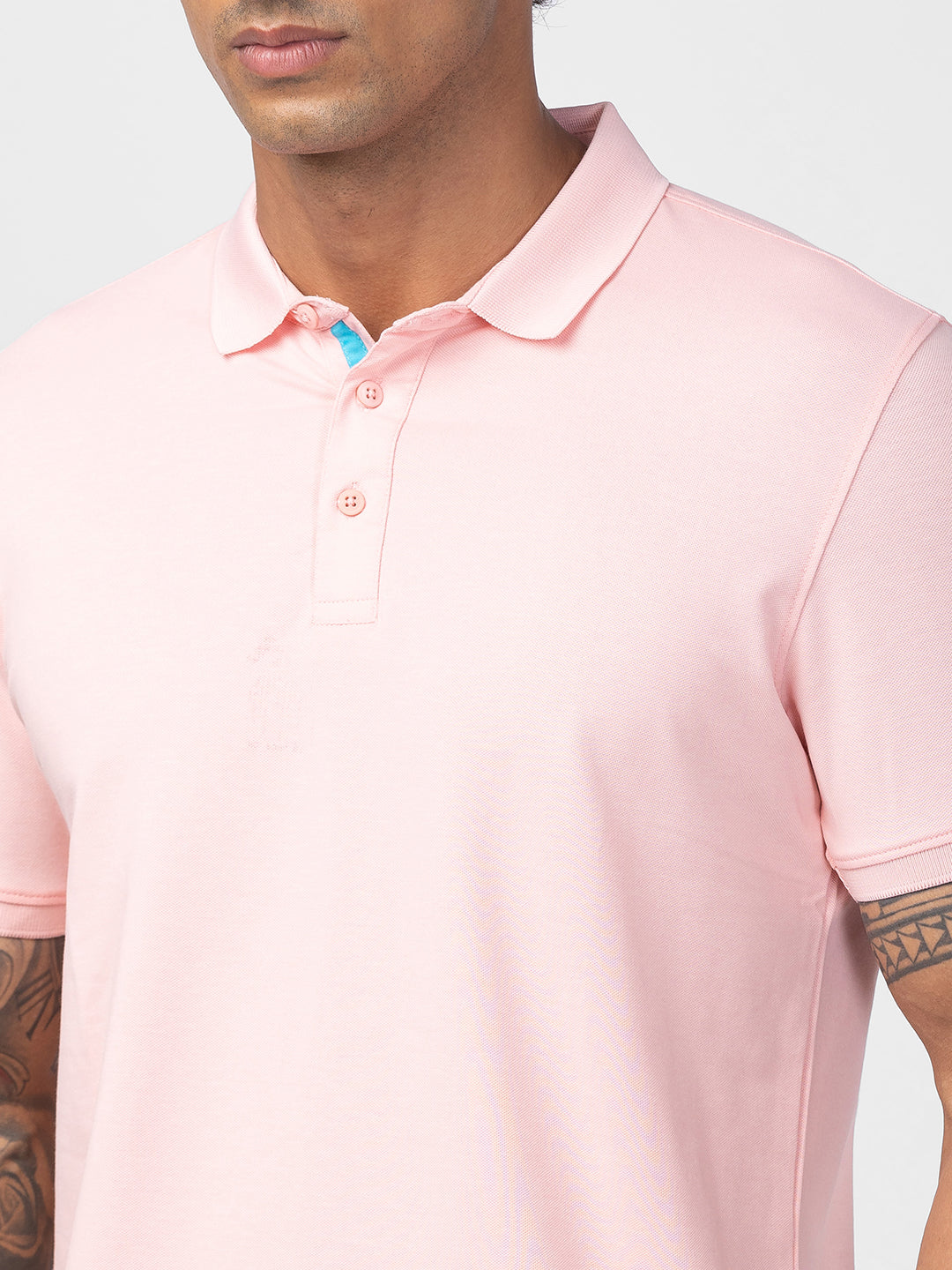 Spykar Men Peach Pink Cotton Regular Fit Half Sleeve Plain Polo T-Shirt