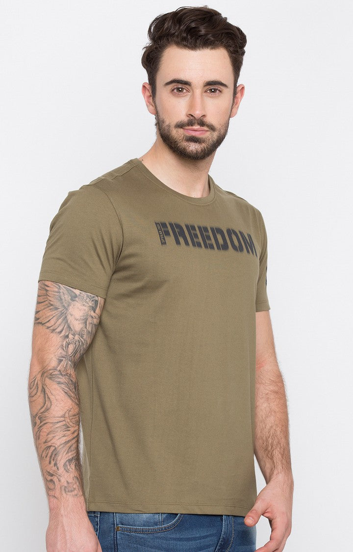 Spykar Olive Solid Slim Fit Men T-Shirts