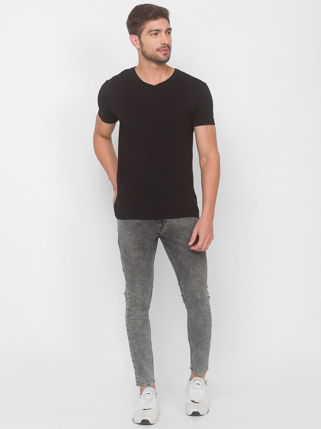 Spykar Men Grey Cotton Slim Fit Tapered Length Jeans (Kano)