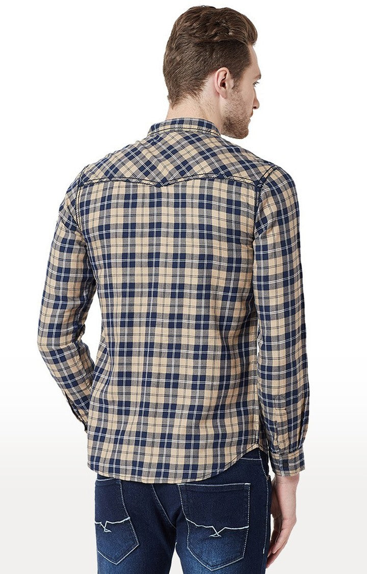 Spykar Men'S Orange Cotton Checked Casual Shirts