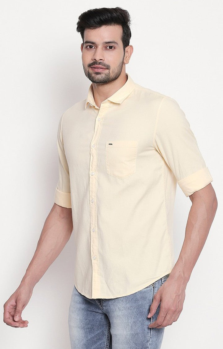 Spykar Men Yellow Cotton Full Sleeve Casual Shirts