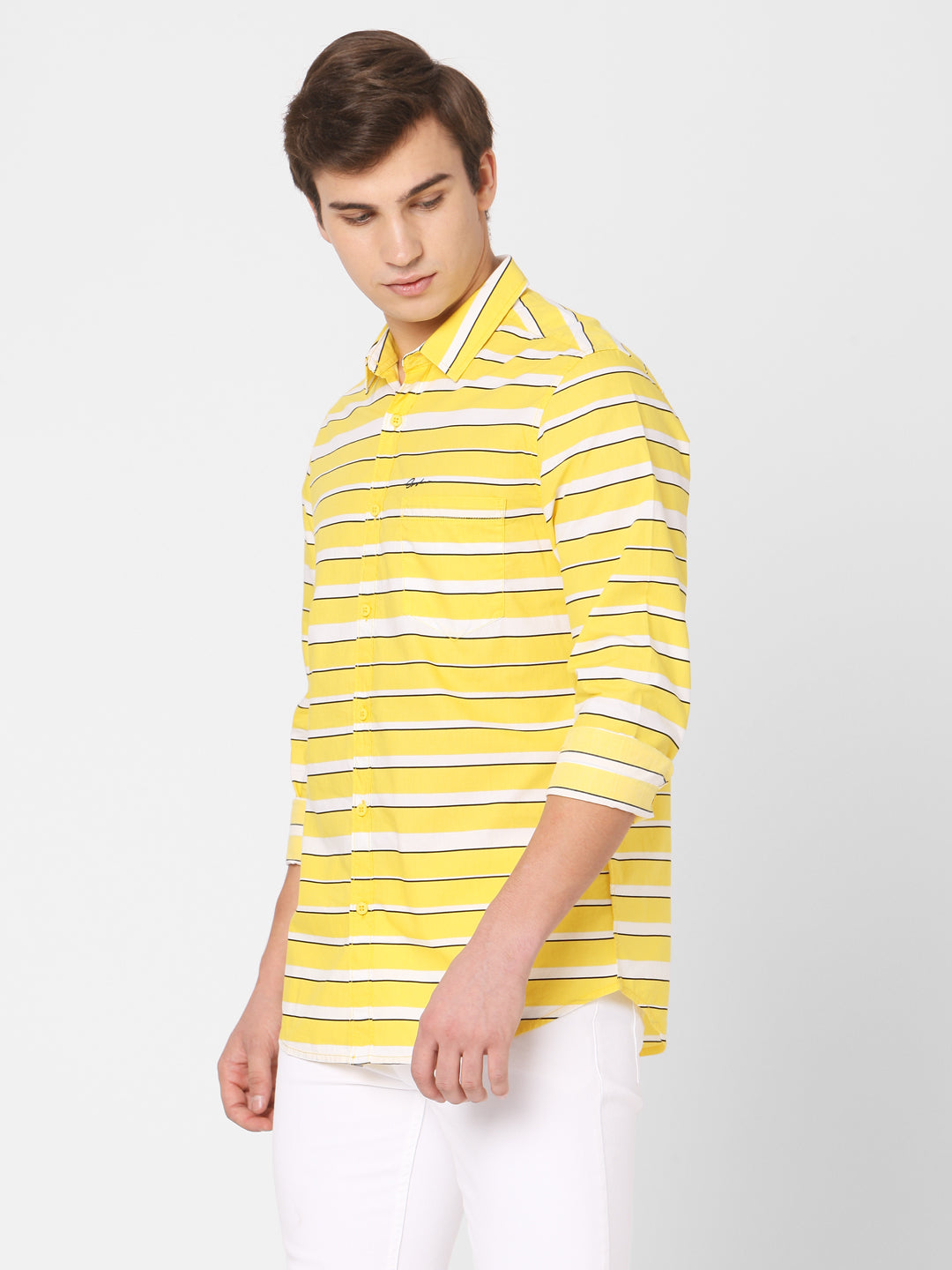 Spykar Men Yellow Cotton Slim Fit Shirts