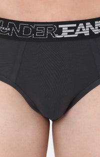Underjeans By Spykar Grey Solid Briefs For Men