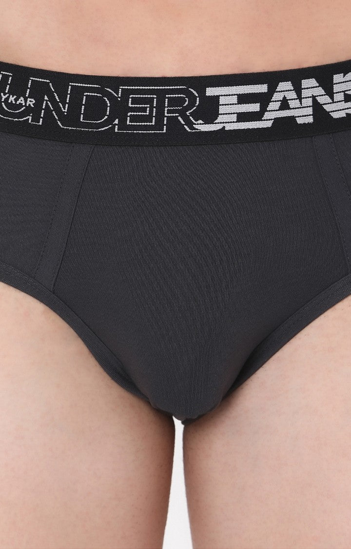 Underjeans By Spykar Grey Solid Briefs For Men