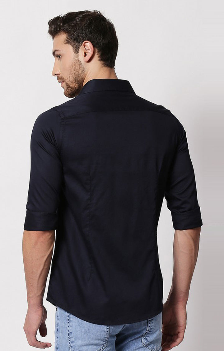 Spykar Men Navy Cotton Slim Fit Shirt