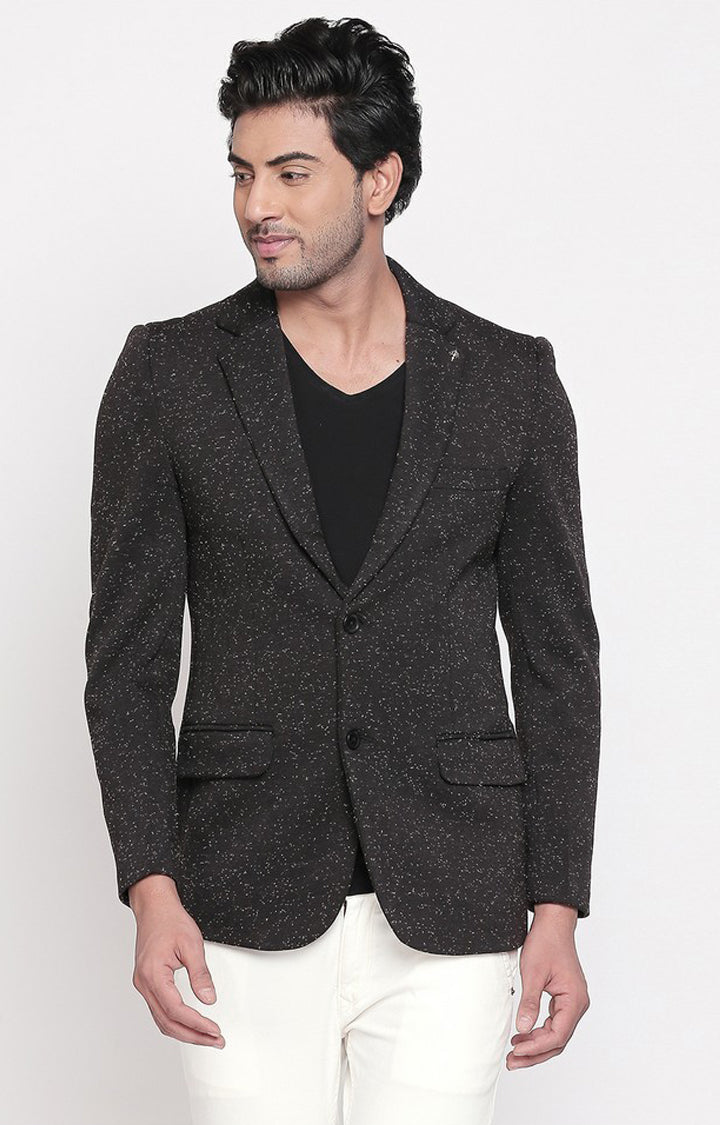 Spykar Black Cotton Regular Fit Blazer For Men