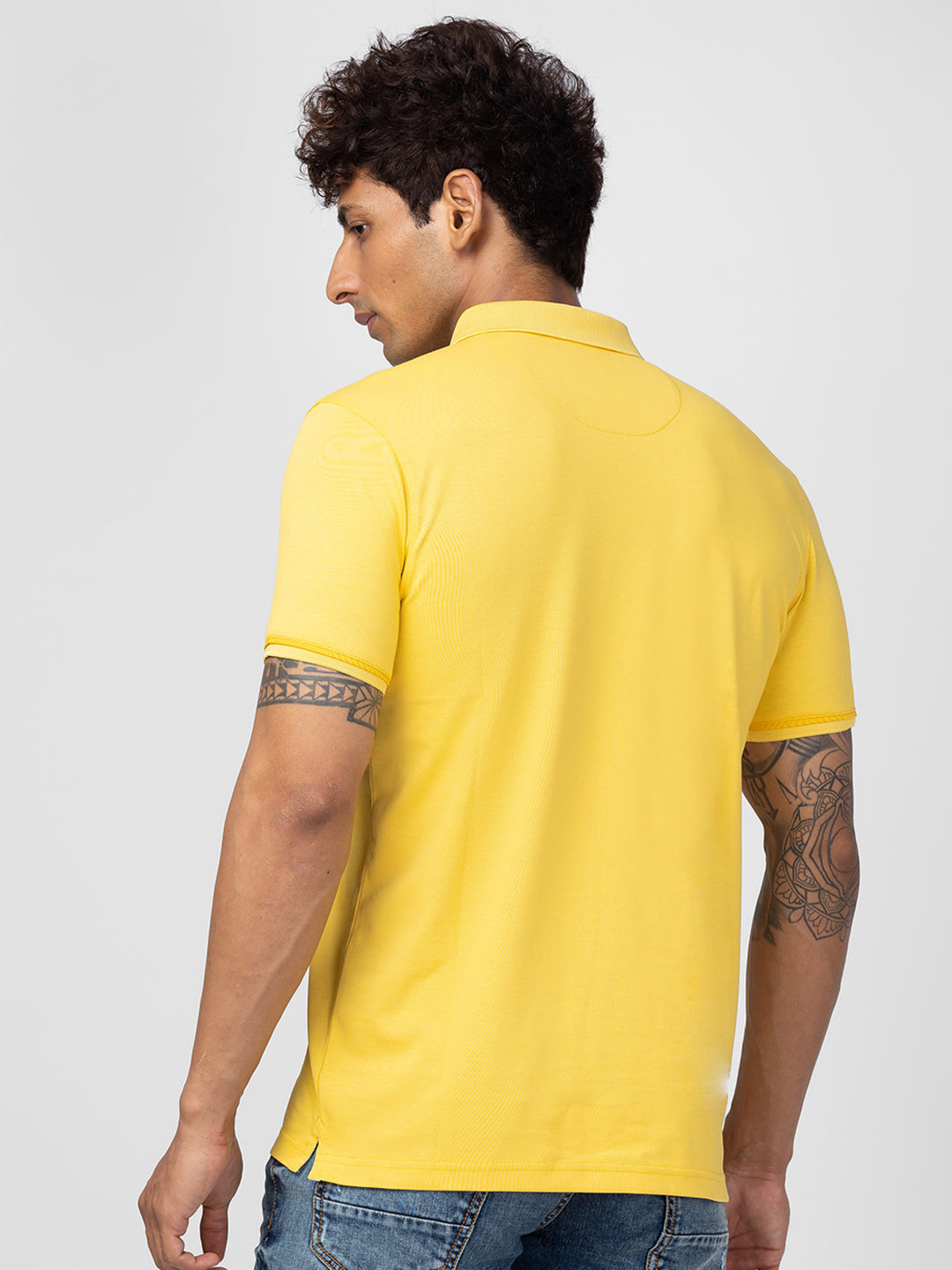 Spykar Men Powder Yellow Cotton Regular Fit Half Sleeve Plain Polo T-Shirt