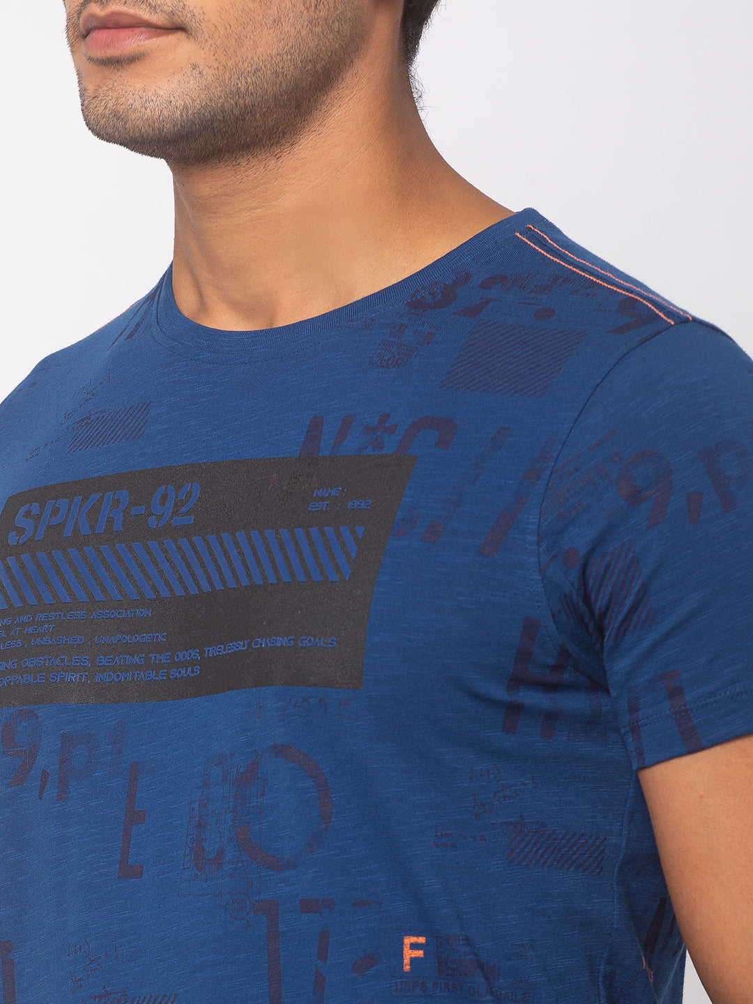 Spykar Ink Blue Cotton Men T-Shirts