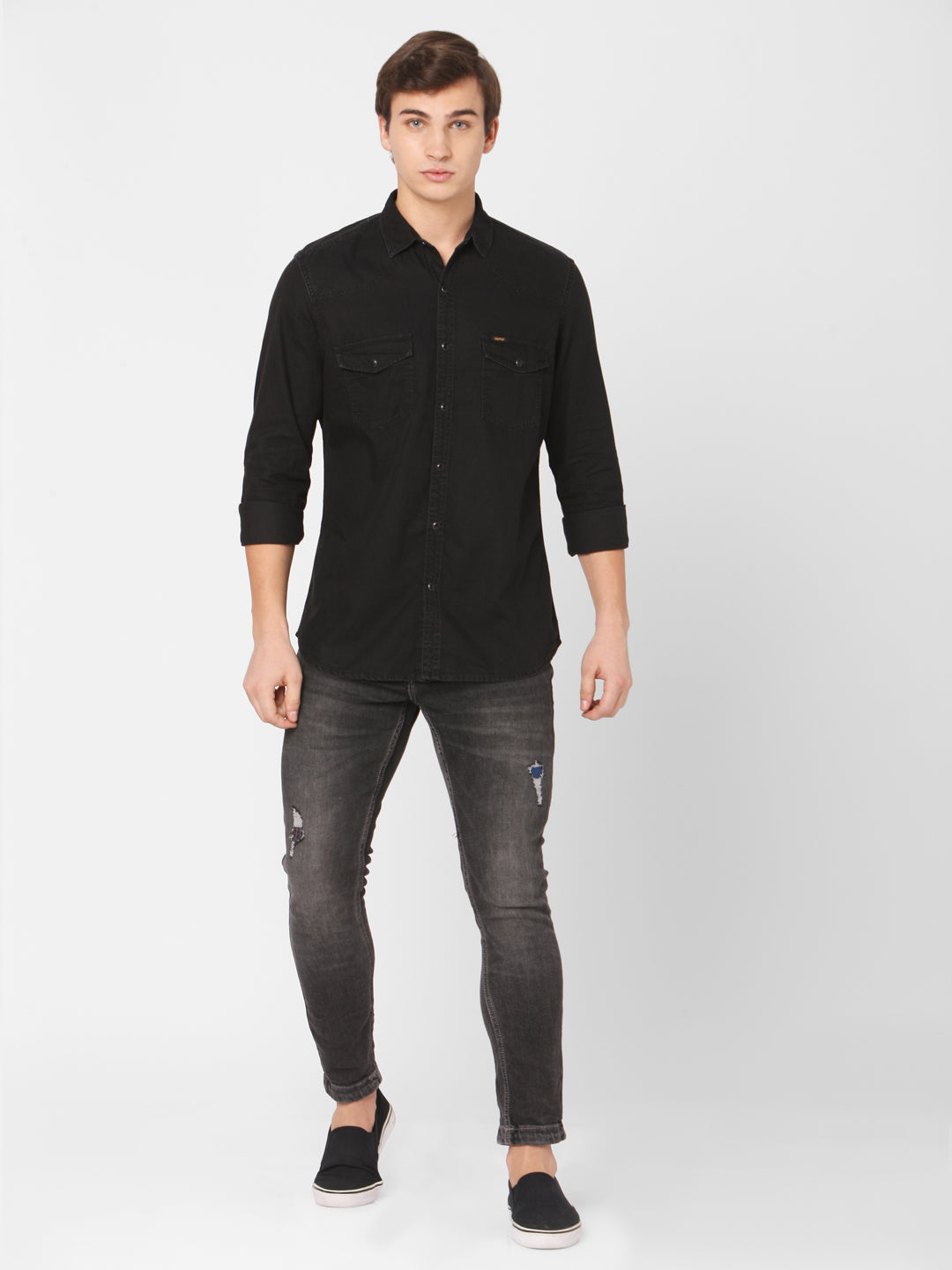 Spykar Men Black Cotton Slim Fit Shirts