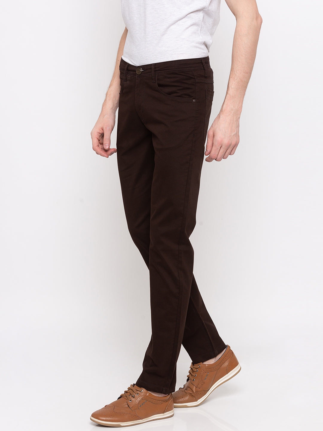 Spykar Men Brown Cotton Slim Fit Casual Trousers