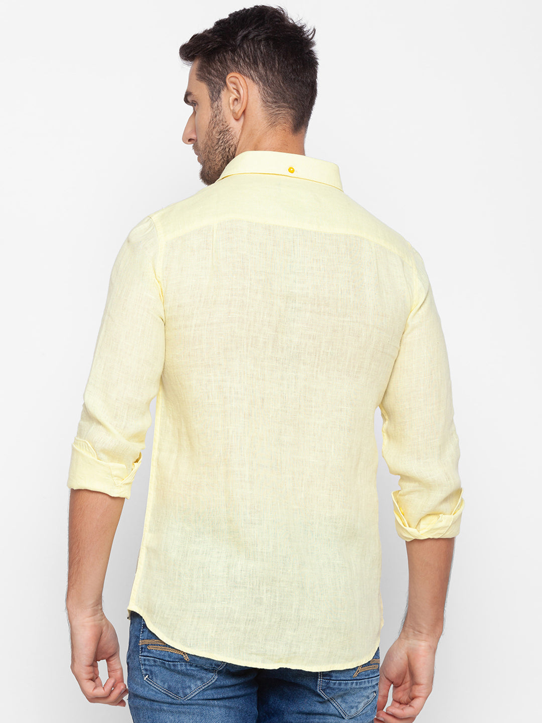 Spykar Slim Fit Yellow Cotton Men Shirt