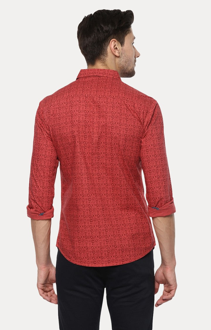 Spykar Men'S Red Cotton Printed Casual Shirts