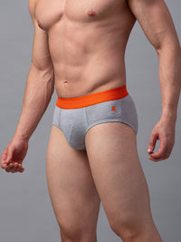 Men Premium Grey-Orange Cotton Blend Brief- Underjeans By Spykar