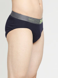 Men Premium Yellow & Navy Blue Cotton Blend Brief - Pack Of 2- Underjeans By Spykar