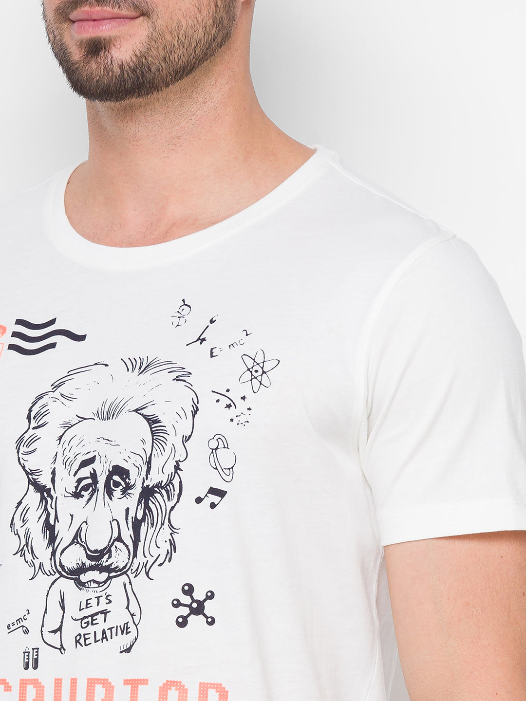 Albert Einstein Spykar Men White Cotton Slim Fit Round Neck T-Shirt