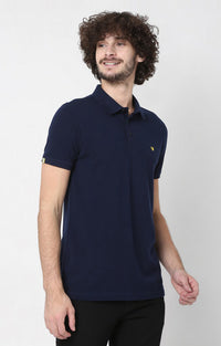 Men Premium Inkblue Cotton Regular Fit Polo T-Shirt - Underjeans By Spykar