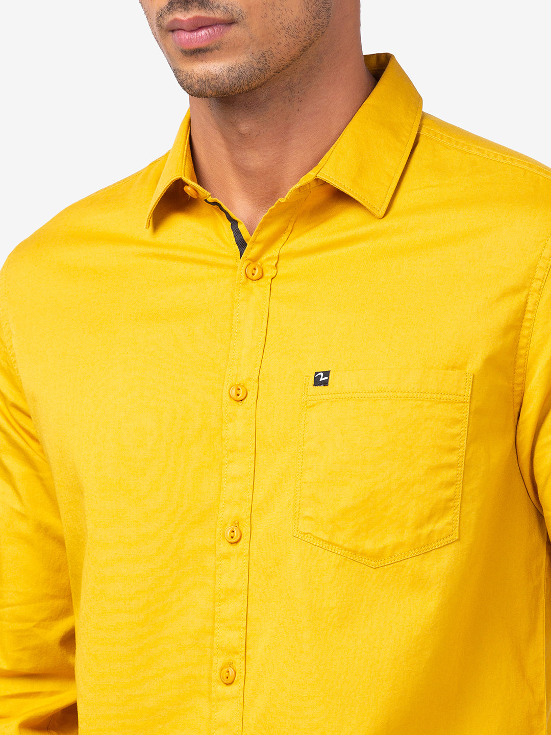 Spykar Men Mustard Yellow Cotton Slim Fit Plain Shirts