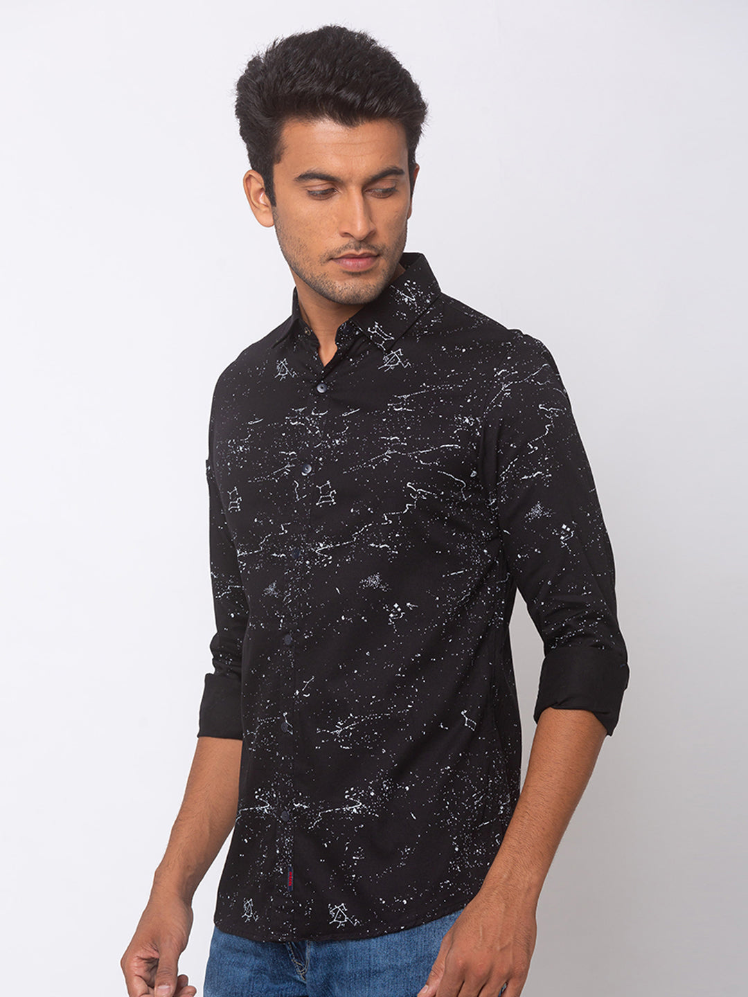 Spykar Men Black Cotton Slim Fit Shirt