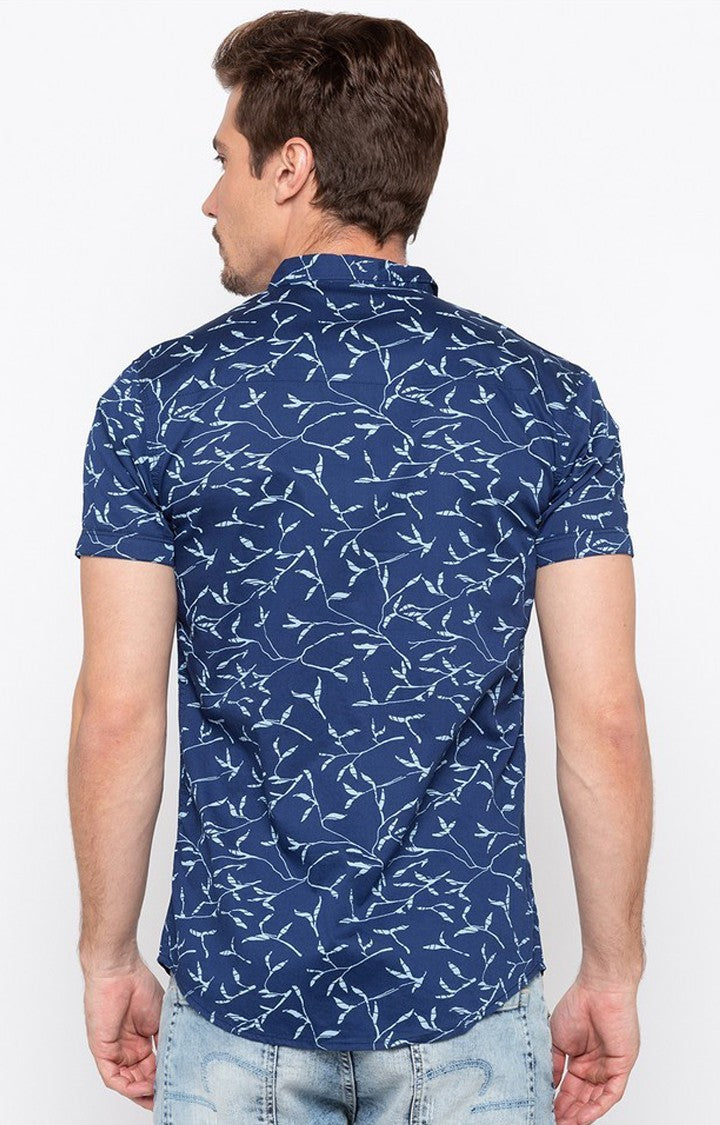 Spykar Men'S Blue Cotton Printed Casual Shirts