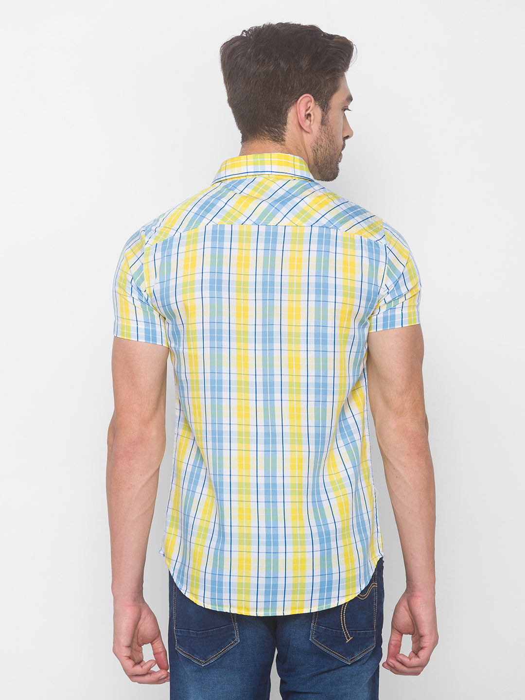 Spykar Men Lime Yellow Cotton Slim Fit Shirt