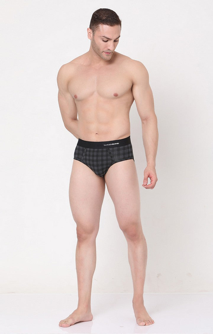 Underjeans By Spykar Men Premium Black Checked Briefs