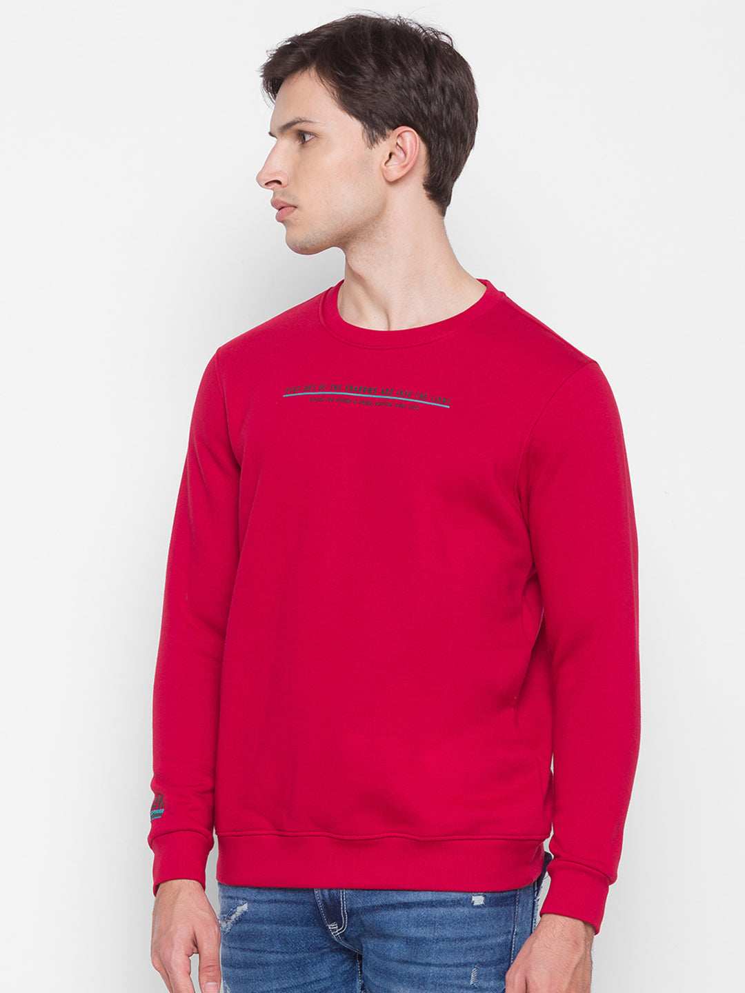 Spykar Red Cotton Sweatshirt For Men