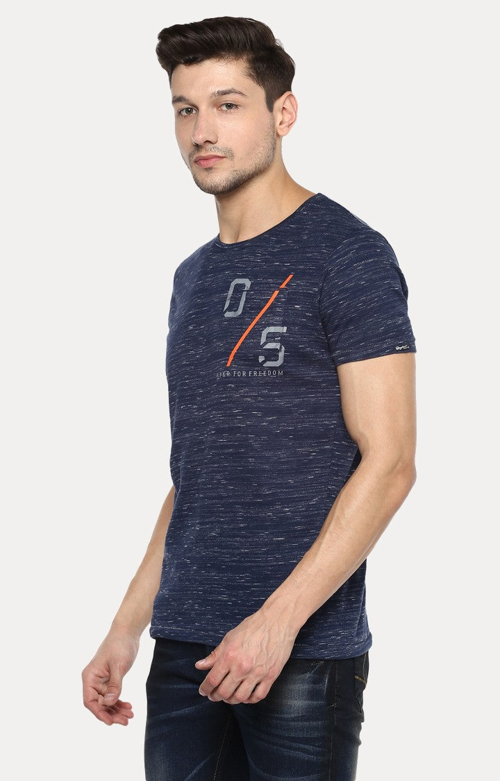 Spykar Blue Printed Slim Fit Men T-Shirts