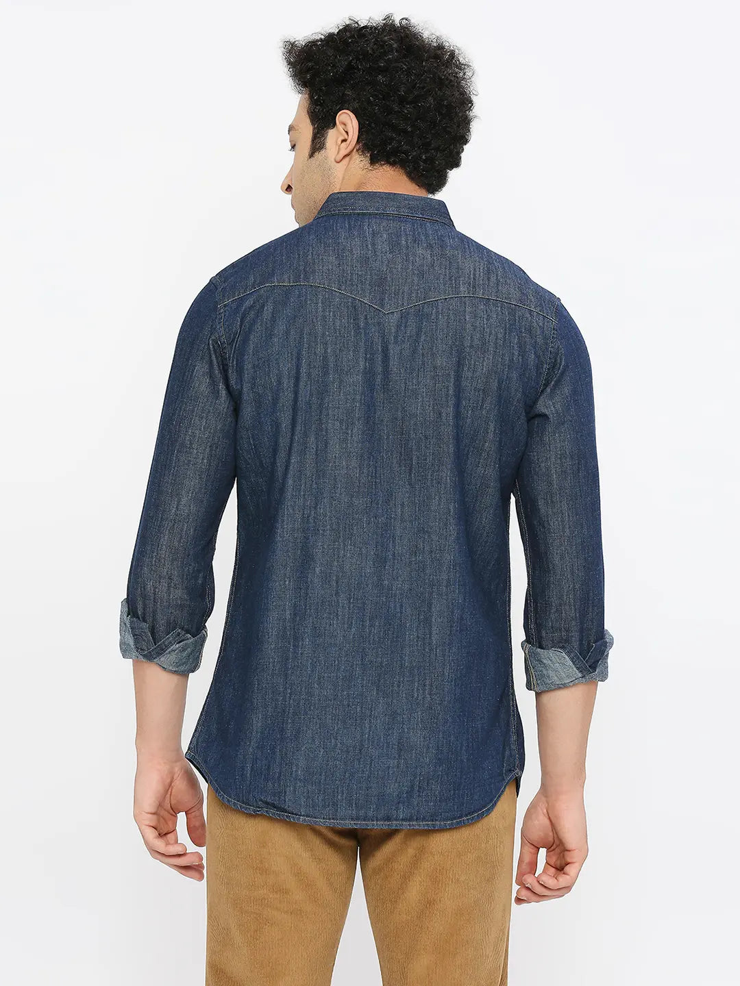 Spykar Men Dark Blue Cotton Slim Fit Full Sleeve Denim Shirt