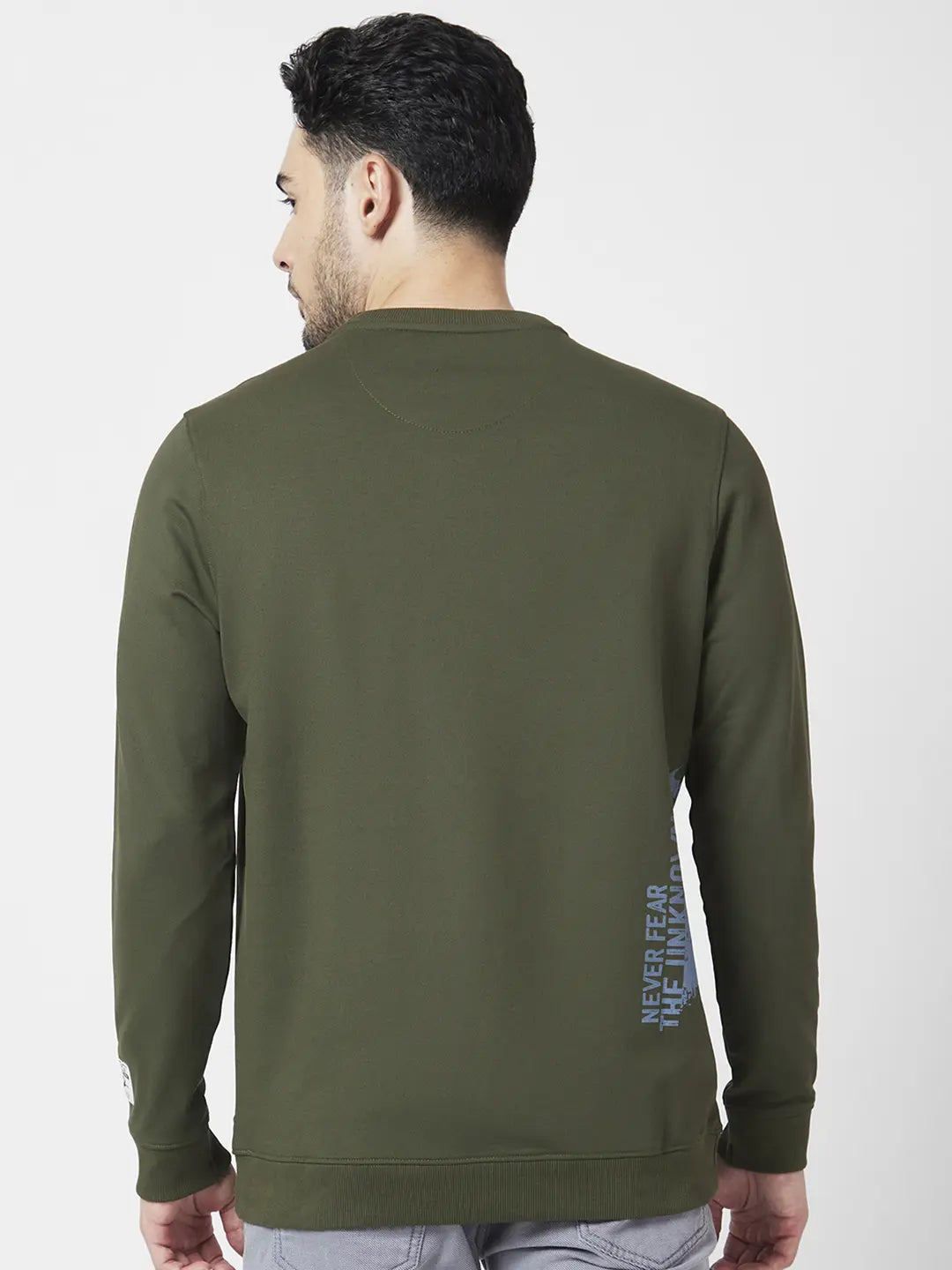 Spykar Men Rifle Green Blended Slim Fit Full Sleeve Round Neck Plain Sweatshirt