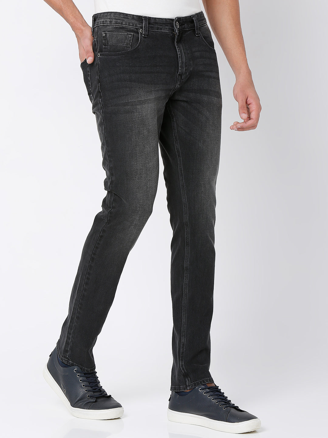 Spykar Men Charcoal Black Cotton Regular Fit Narrow Length Jeans (Rover)