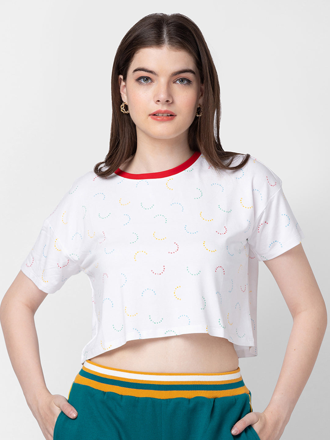 Spykar Women White Cotton Plain Crop Top