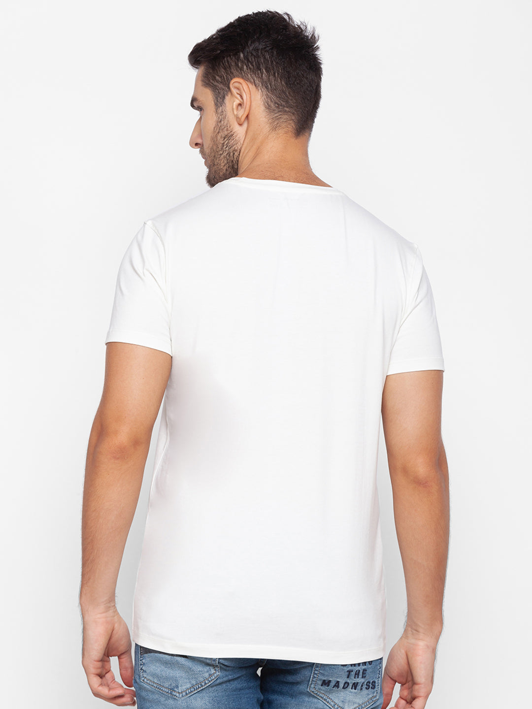 Spykar Men White Cotton Slim Fit Round Neck T-Shirt