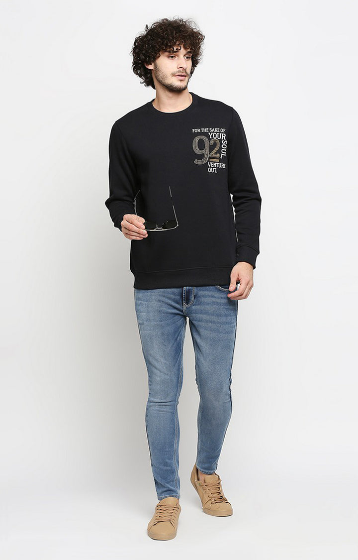 Spykar Men Navy Cotton Regular Fit Sweatshirt