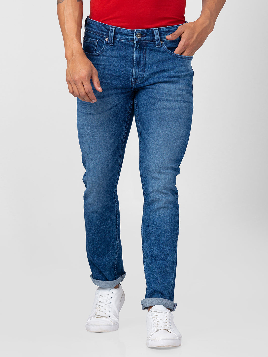 Spykar Men Mid Blue Cotton Regular Fit Narrow Length Jeans (Rover)