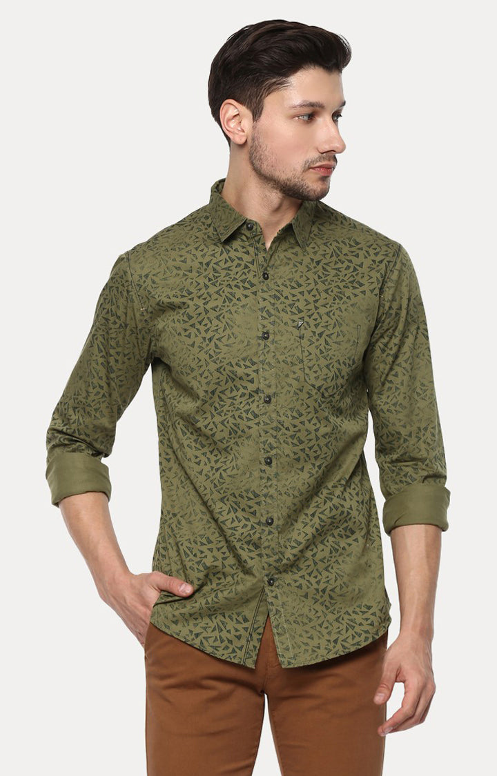 Spykar Men'S Green Cotton Printed Casual Shirts