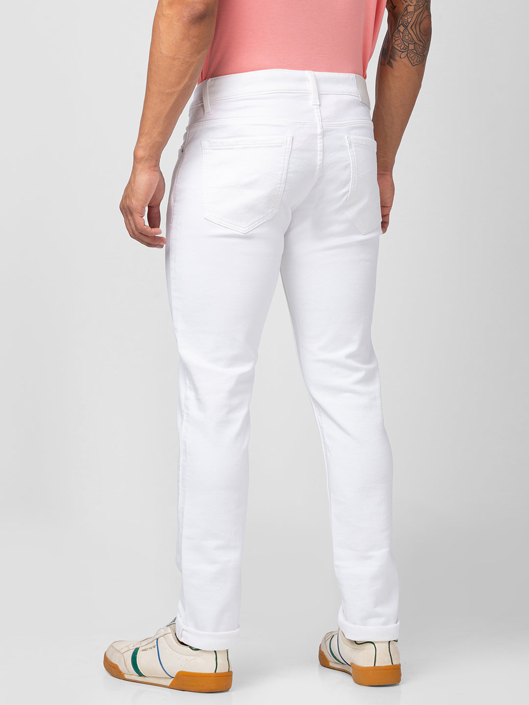 Spykar Men White Cotton Stretch Regular Fit Narrow Length Jeans (Rover)