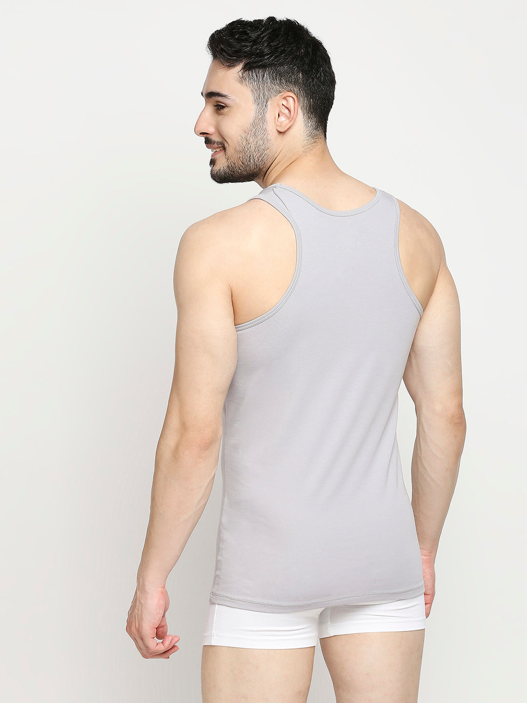 Men Premium Cotton Blend Light Grey Vest- Underjeans By Spykar