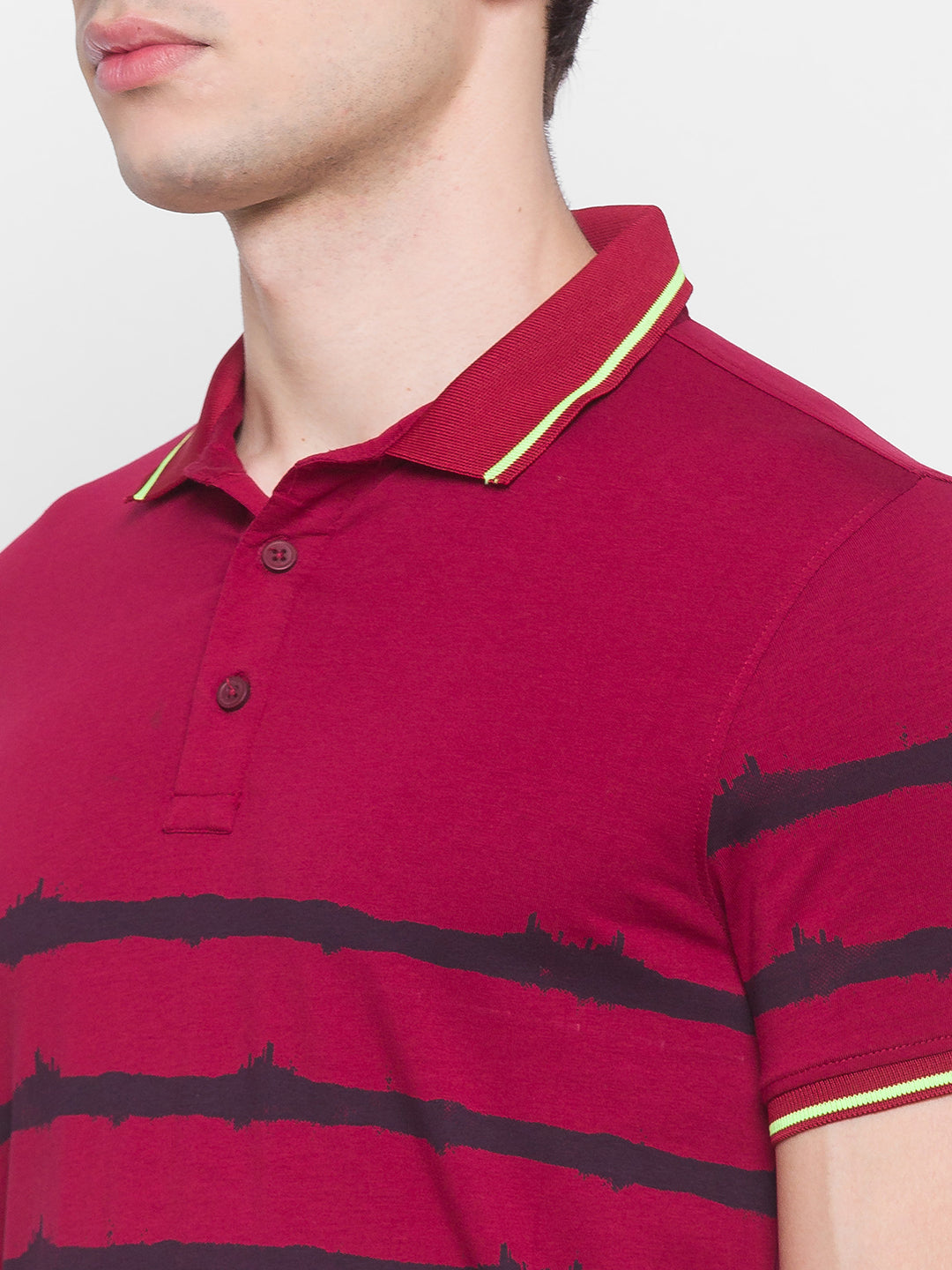 Spykar Men Red Cotton Slim Fit Polo T-Shirt