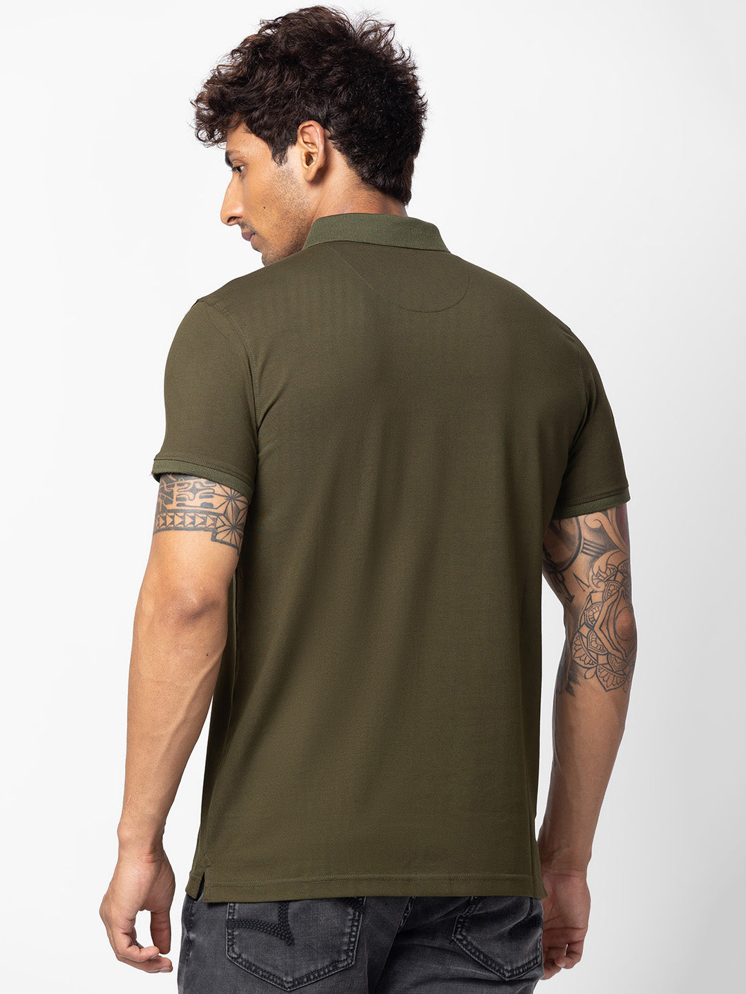 Spykar Men Rifle Green Cotton Regular Fit Half Sleeve Printed Polo T-Shirt