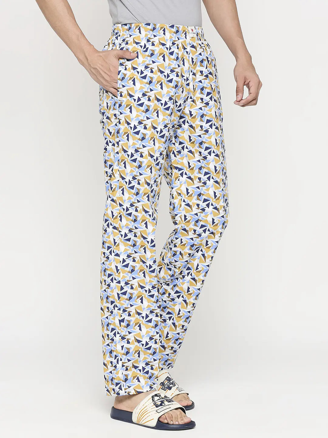 Men Premium Yellow & Grey Cotton Regular Fit Pyjama- Underjeans By Spykar
