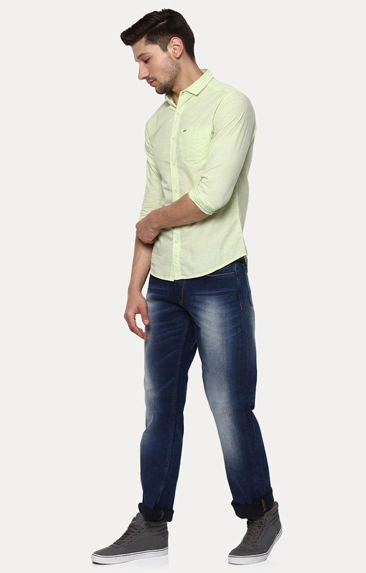 Spykar Men'S Green Cotton Melange Casual Shirts