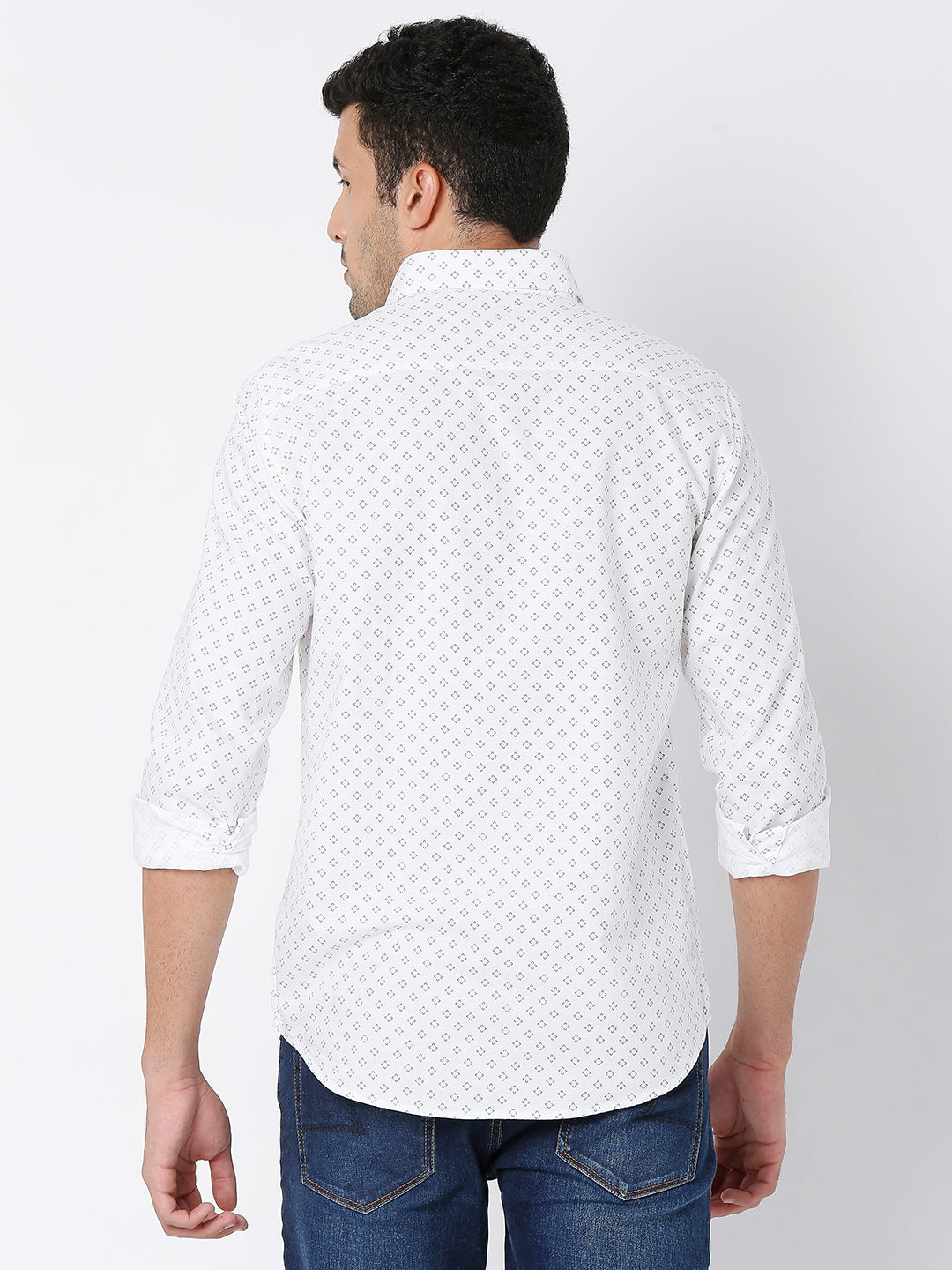 Spykar Men White Cotton Full Sleeve Printed Shirt