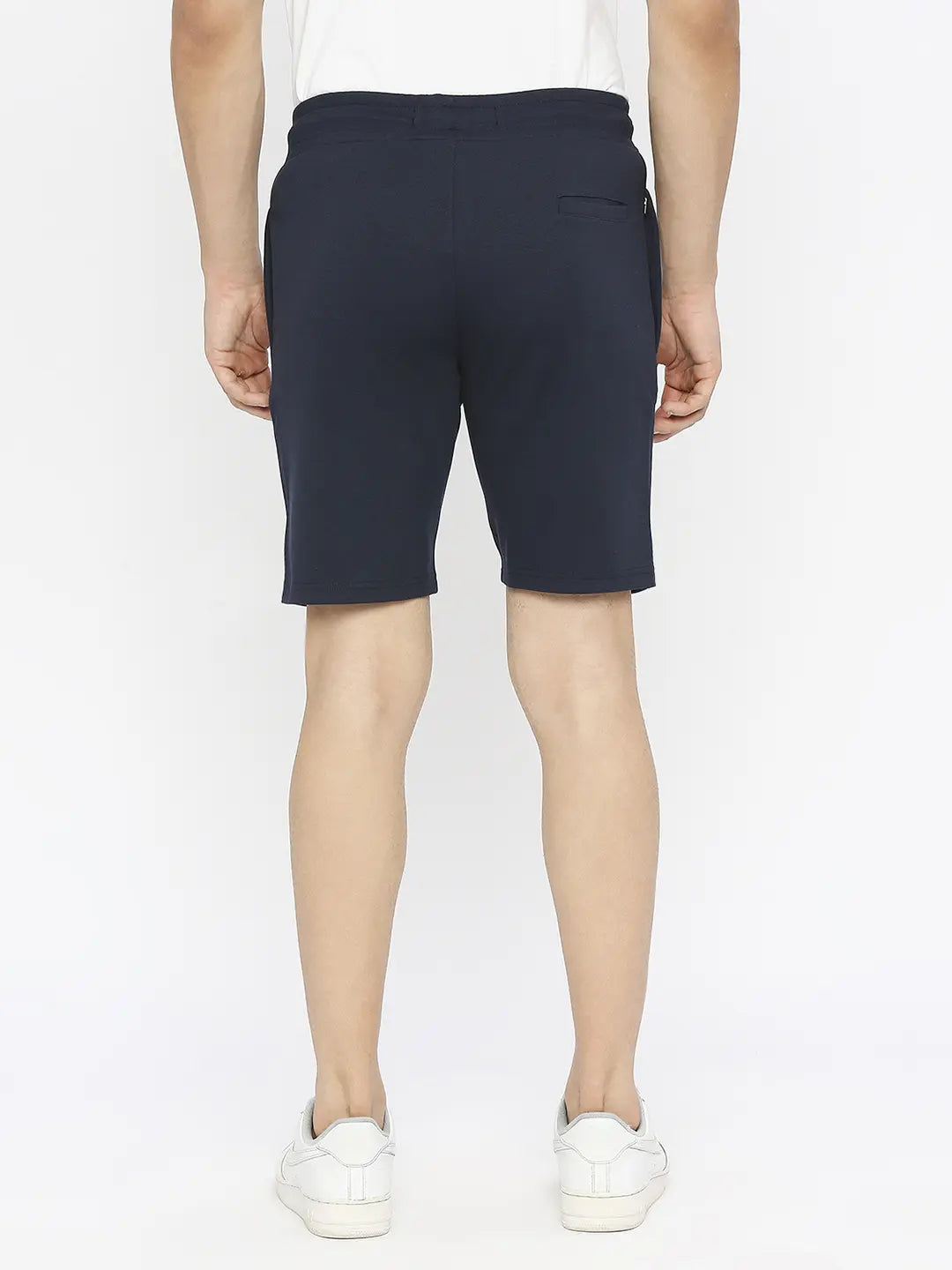 Spykar Men Navy Blue Blended Regular Fit Knee Length Plain Shorts