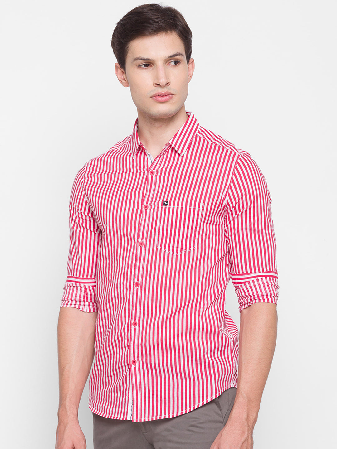 Spykar Slim Fit Pink Cotton Men Shirt