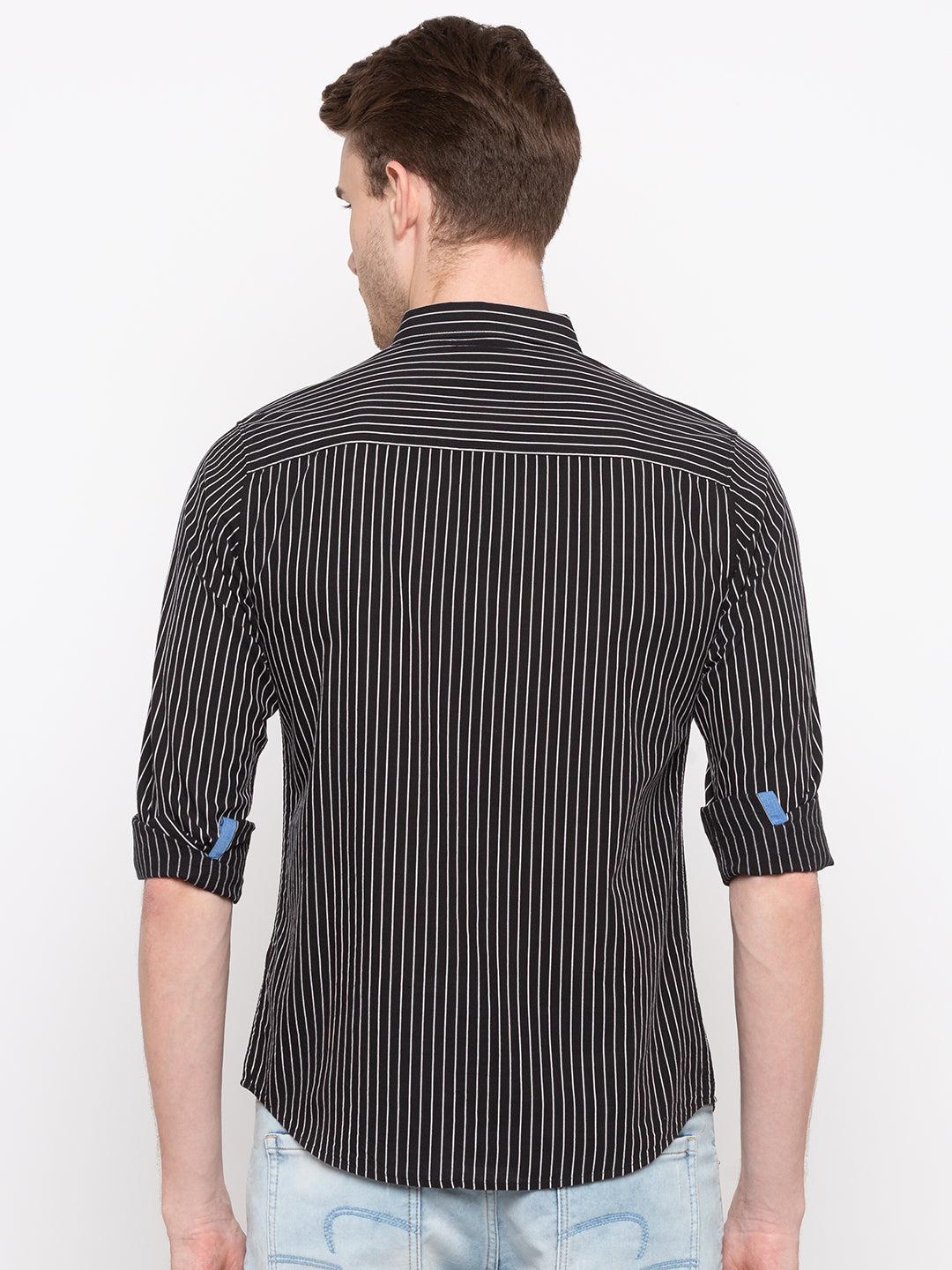 Spykar Men Black Striped Slim Fit Casual Shirt