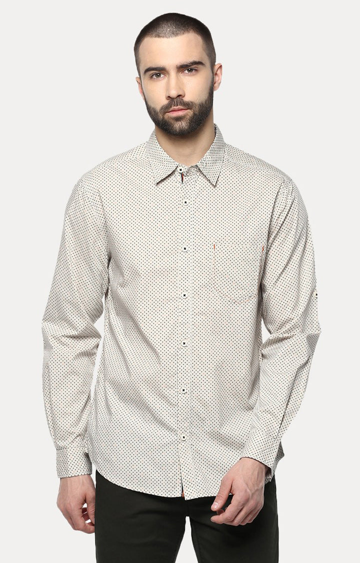 Spykar Men'S Beige Cotton Printed Casual Shirts