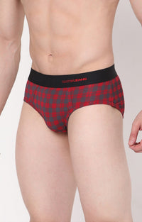 Maroon-Check Cotton Brief For Men Premium- Underjeans By Spykar