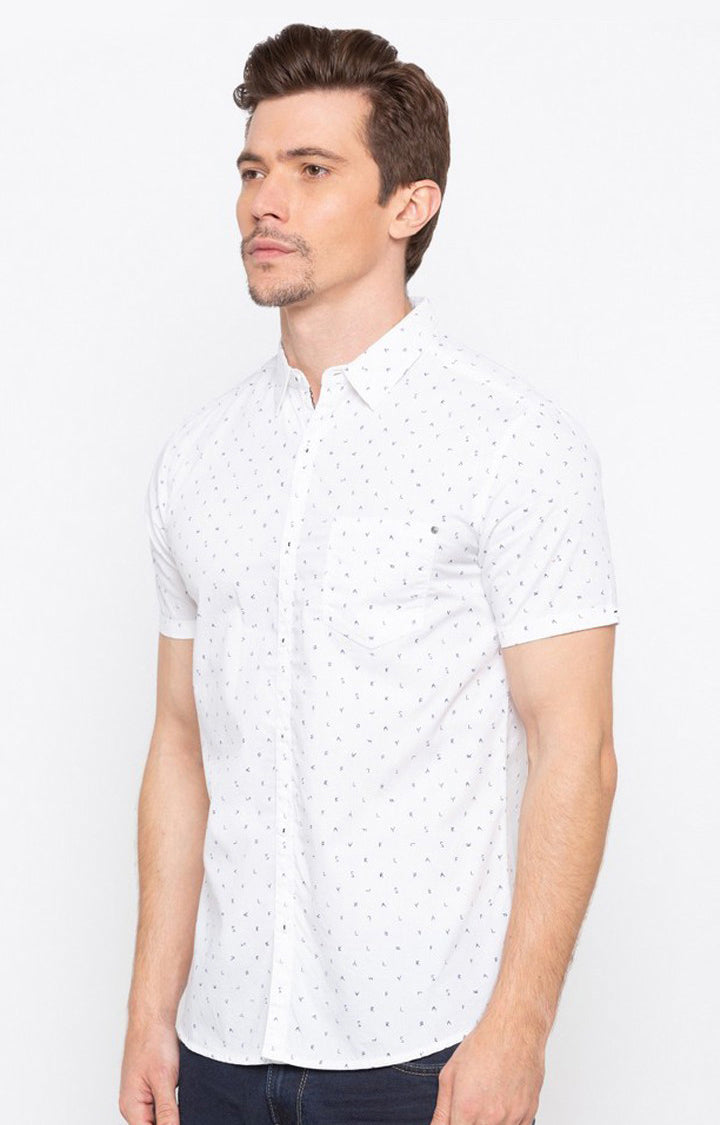 Spykar Men'S White Cotton Printed Casual Shirts