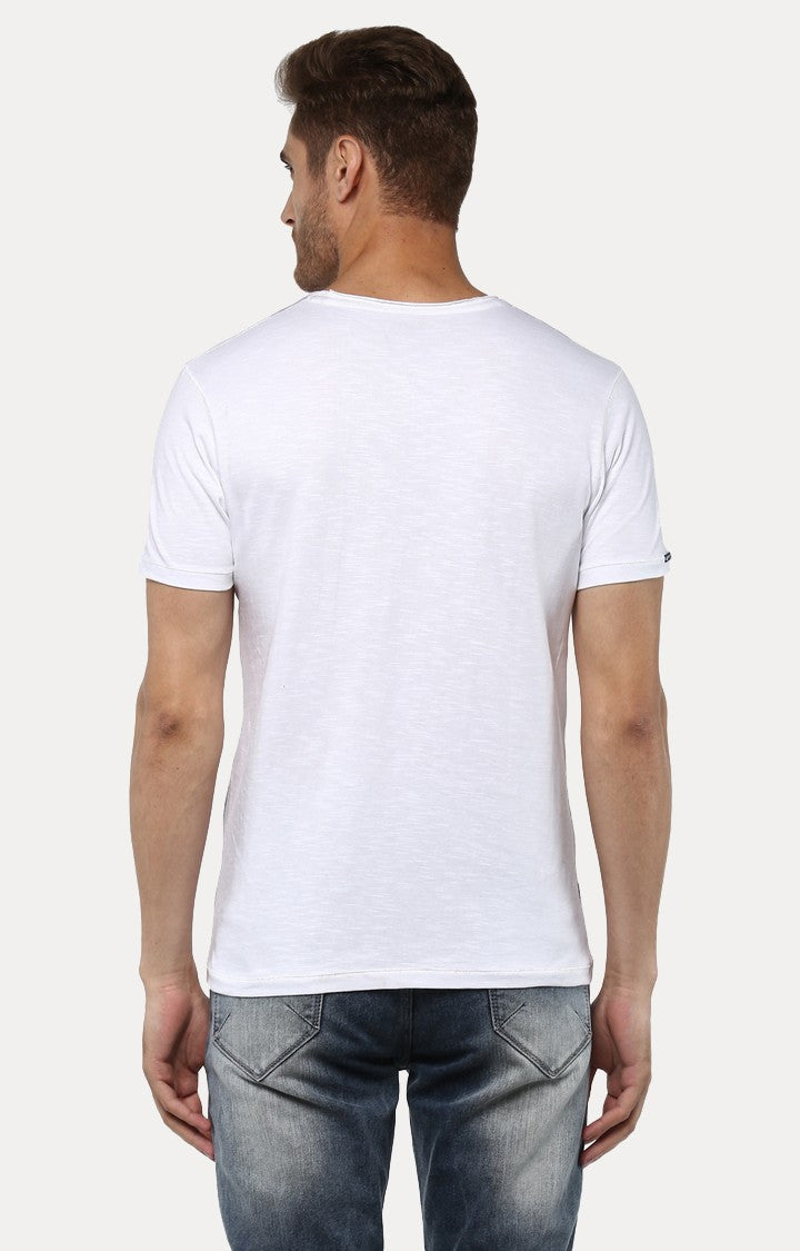 Spykar White Cotton Slim Fit T-Shirt For Men