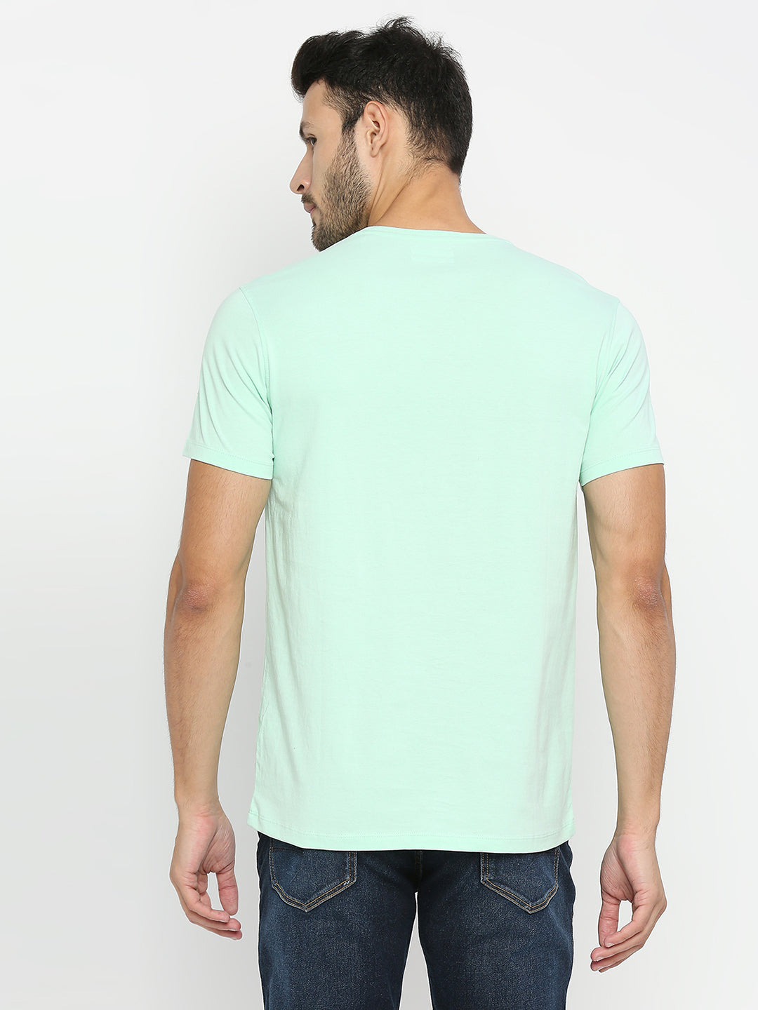 Spykar Men Ice Green Cotton Half Sleeve Printed Casual T-Shirt